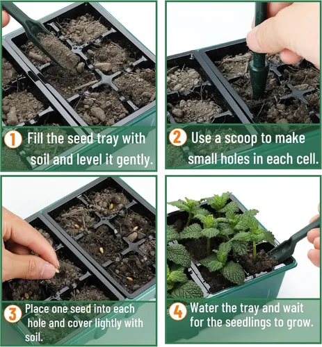 Vista 5 de Mr. Pen - Kits de bandejas de inicio de semillas, 6.6 x 4.6 pulgadas, 10 juegos, total de 120 celdas, bandejas duraderas para germinación de plantas