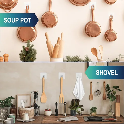 Vista 6 de Command - Paquete de 40 ganchos de pared transparentes, pequeños ganchos adhesivos de plástico para colgar para el baño y la cocina con pared sin