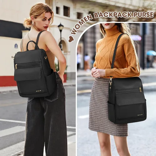 Vista 7 de NUBILY Mochila de cuero antirrobo para mujer, mochila de viaje, impermeable, casual, mochilas de moda, Negro -, Moda