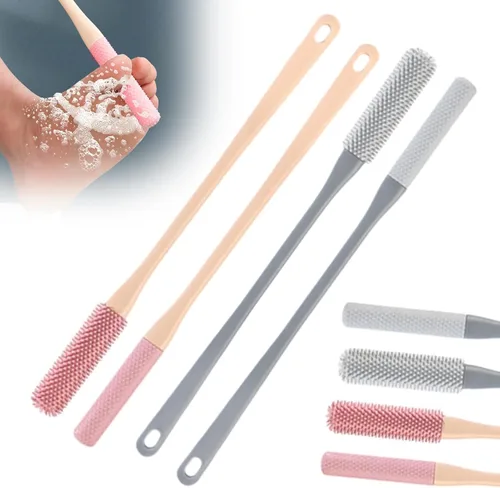 Cepillo de silicona de mango largo para limpieza de dedos del pie, cepillo exfoliante de goma suave para pies para la ducha, limpiador de grietas