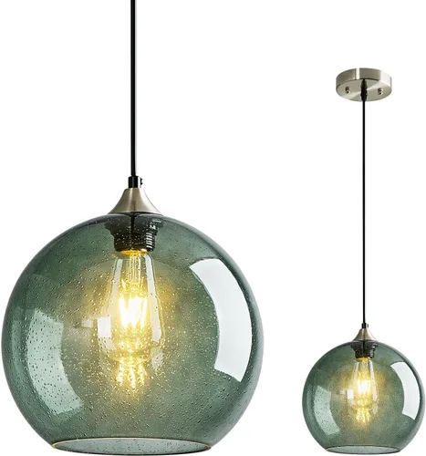 Vista 31 de Luces colgantes de vidrio marrón claro, lámpara colgante de globo de isla de cocina, lámparas colgantes modernas para dormitorio, sala de estar
