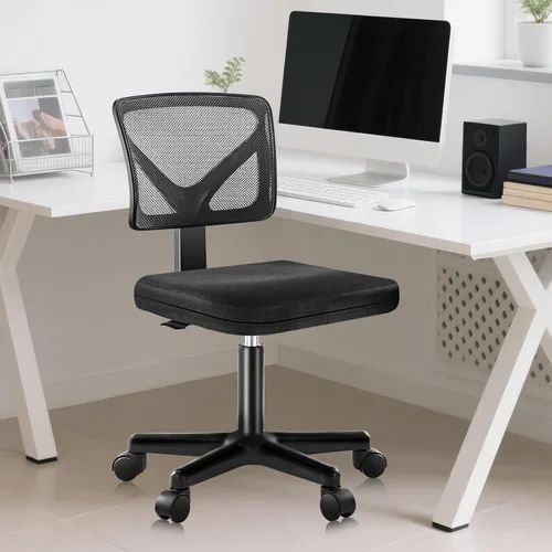 Vista 11 de DUMOS Juego de sillas de escritorio sin brazos, 2 unidades, silla giratoria de oficina en casa ergonómica ajustable con ruedas, sin brazos, cómodas