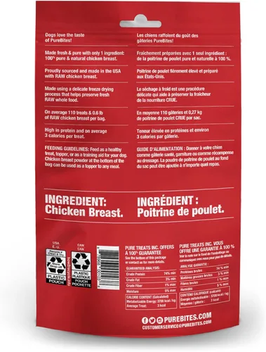 Vista 3 de PureBites Golosinas liofilizadas de pollo para perros, 1 ingrediente, fabricadas en Estados Unidos, 3 onzas
