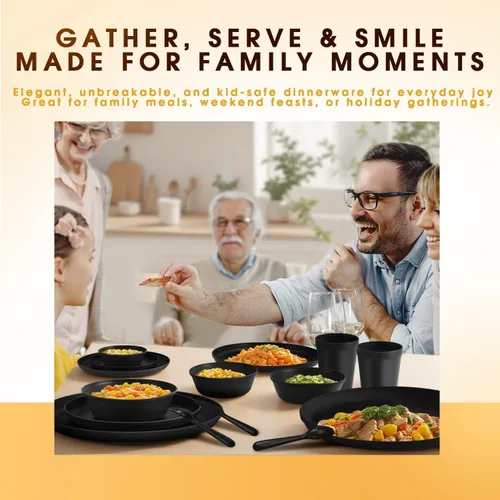 Vista 5 de Juego de vajilla para camping de RV de 40 piezas (servicio para 8), juego de platos y cuencos aptos para microondas con cubiertos, platos