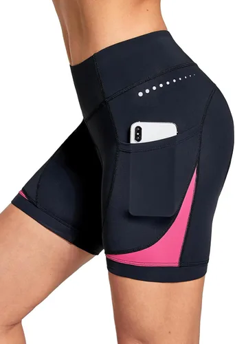 BALEAF Pantalones cortos de ciclismo acolchados 4D para mujer, ropa interior de ciclismo con bolsillos UPF50+