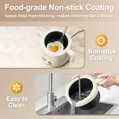 Vista 7 de TOPWIT Olla Caliente Eléctrica para Cocinar, Cocedor de Ramen de 1.2L, Cocedor de Fideos Portátil Antiadherente para Pasta, Sopa, Bistec, Avena