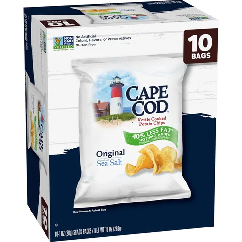 Vista 5 de Cape Cod Papas fritas, chips originales menos grasos, bolsas de aperitivos de 1 oz, 10