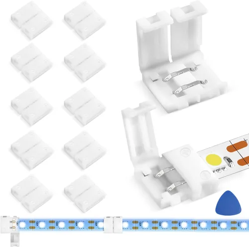 Vista 7 de WENHSIN 10 paquetes de conectores LED de 2 pines en forma de L para luces de tira LED de 10 mm de ancho, adaptador de extensión sin cable, sin