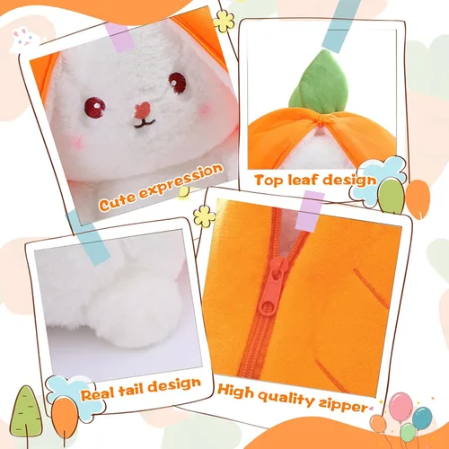 Vista 6 de MIAODAM Peluche reversible de conejo de zanahoria, orejas de conejo de zanahoria con cremallera, peluche de conejo de frutas, peluche de conejo