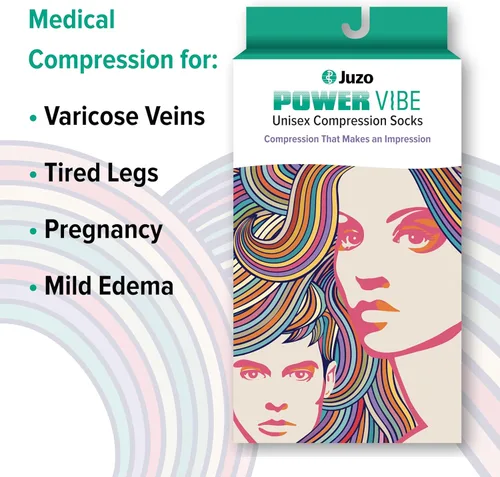 Vista 5 de Juzo Power Vibe Calcetines de compresión prémium para hombres y mujeres, 15-20 mmHg, Groovy Zebra, M