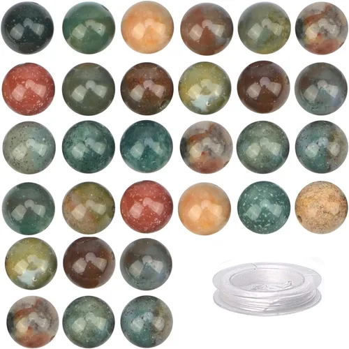 Vista 21 de 100 piezas de cuentas de cristal natural, piedras preciosas redondas sueltas de sanación energética con cordón elástico de cristal gratis