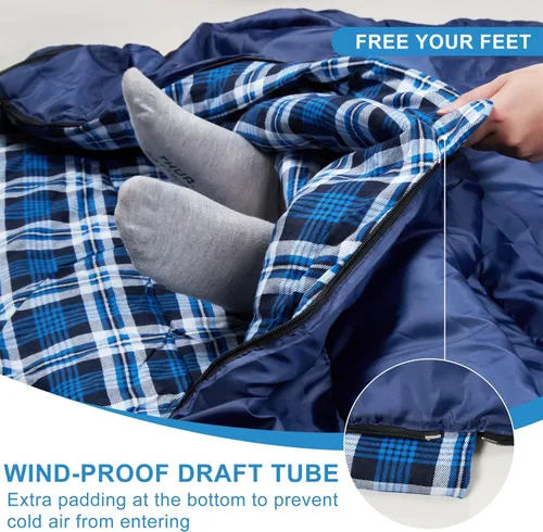 Vista 6 de AGEMORE Saco de dormir doble de franela de algodón para camping, mochilero o senderismo. Saco de dormir impermeable tamaño Queen para 2 personas