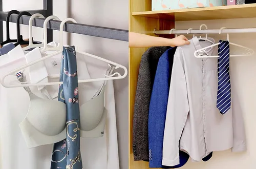 Vista 5 de Byomostor Perchas de plástico negro, paquete de 50 perchas ligeras y duraderas en forma de G, tamaño estándar, antideslizantes, perchas para ropa