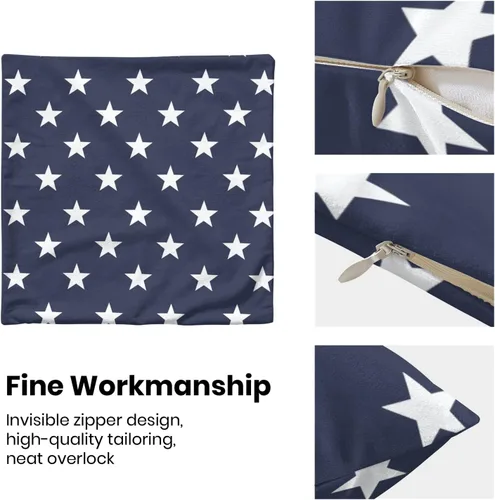 Vista 36 de Juego de 2 fundas de almohada de 16 x 16 pulgadas, diseño de estrellas azules del Día de la Independencia, almohadas decorativas para exteriores