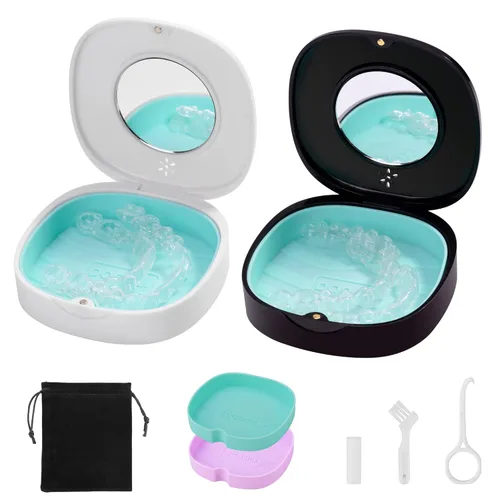 Vista 8 de Doboli Funda de retención, Slim Aligner Funda protectora bucal compatible con Invisalign Negro