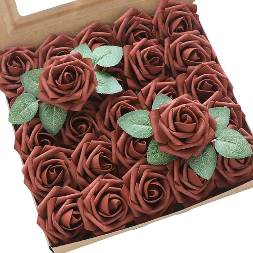 Vista 66 de Floroom Flores artificiales, 25 piezas de rosas falsas de espuma dorada antigua de aspecto real con tallos para ramos de boda DIY, centros de mesa