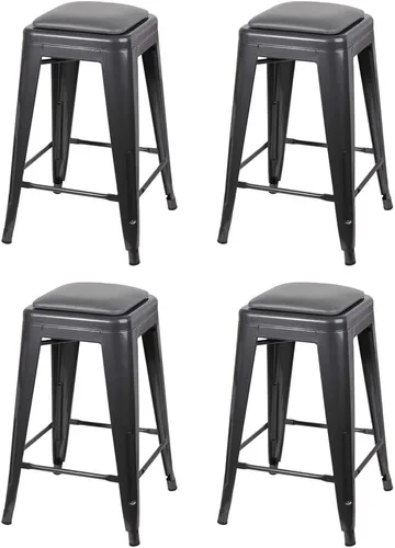 Vista 253 de GIA Taburete de mostrador sin respaldo de 24 pulgadas, cantidad de 4, bronce con asiento de madera clara