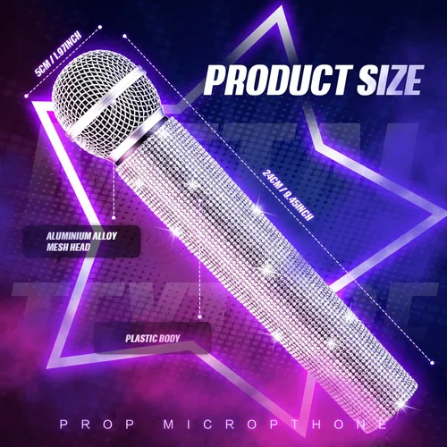 Vista 3 de Threan 2 piezas de micrófono falso de juguete de Navidad con purpurina brillante y diamantes de imitación de plástico para juego de micrófono