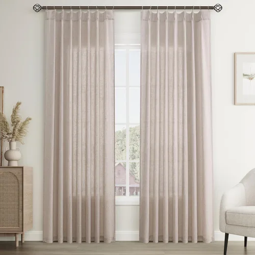 Vista 32 de Joywell Cortinas plisadas de lino de 84 pulgadas de largo, con ojales de clip y pestaña trasera, cortinas semitransparentes para filtrar la luz