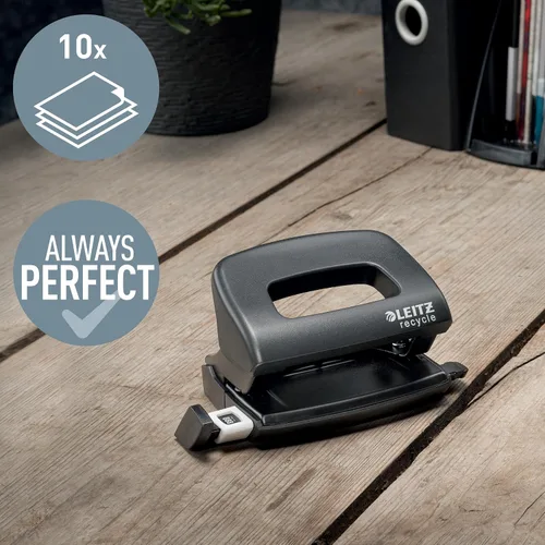Vista 2 de Leitz NeXXt 50100035 - Mini perforadora de 10 hojas A4, 100% reciclable, acero y plástico reciclado, compensado con CO2, ecológico, rango
