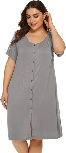 Vista 4 de Ekouaer - Camisón para dormir de manga corta con botones y cuello en V para mujer, vestido de pijama, ropa de dormir