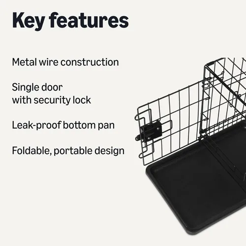 Vista 2 de Amazon Basics Caja de perro duradera y plegable de alambre de metal con bandeja, puerta individual, 18 x 12.4 x 15 pulgadas, color negro