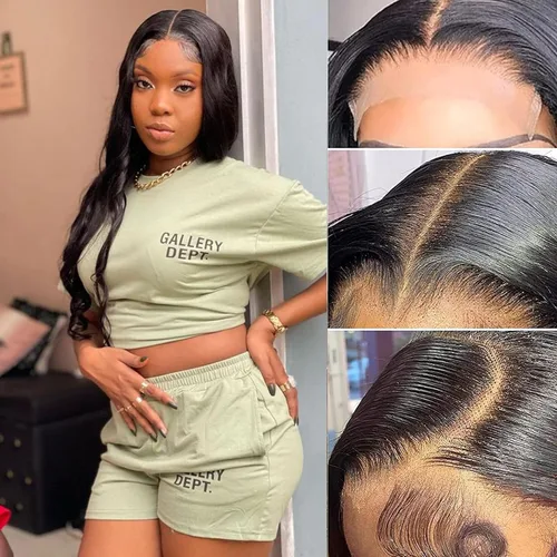 Vista 44 de Aaliweya - Pelucas de cierre de encaje HD de 5 x 5, cabello humano, onda corporal, 5x5, con encaje frontal, para mujeres, densidad de 180, cierre