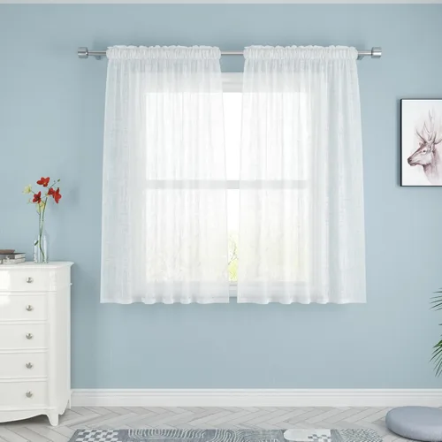 Vista 51 de UPOPO Paneles de Cortina Beige Pequeños Cortinas Transparentes de Gasa de 16 Pulgadas de Largo Cortinas de Cocina de Voile con Textura de Lino