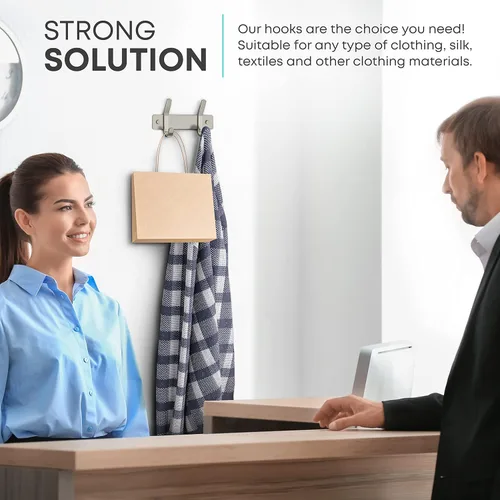 Vista 7 de Perchero pequeño de montaje en pared, de níquel cepillado, de acero inoxidable de 6 pulgadas, con 2 ganchos dobles resistentes, colgador de pared