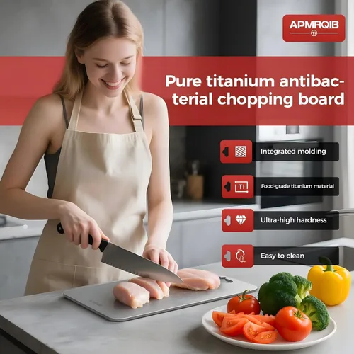 Vista 2 de Juego de 3 tablas de cortar de titanio 100% puro para cocina, tabla de cortar no tóxica de doble cara, embutidos y picar carne, higiene duradera