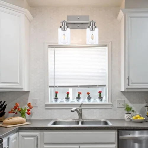 Vista 5 de MELUCEE Kit de iluminación de pista giratoria de 2 luces, foco de montaje semiempotrado en el techo, luces de baño de níquel cepillado para pasillo