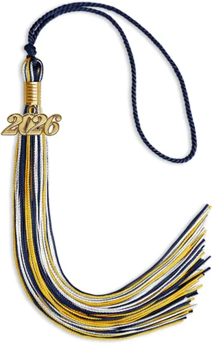 Vista 36 de Endea Graduation Borla mixta de triple color con gota de fecha dorada (negro/dorado/blanco, 2021)