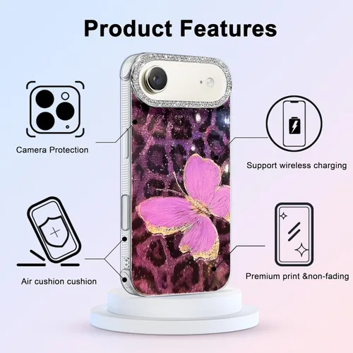 Vista 549 de I-MGAE-IN-AR - Funda diseñada para iPhone 12 y 12 Pro, diseño de mariposa plateada brillante, funda protectora de poliuretano termoplástico, suave