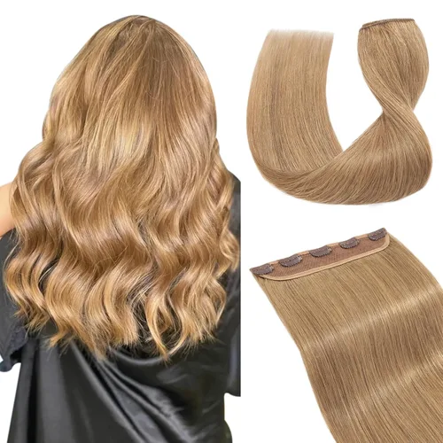 Vista 26 de Extensiones de cabello con clip, cabello humano Remy, extensiones de cabello largo lacio de una pieza con 5 clips, con gancho para colgar
