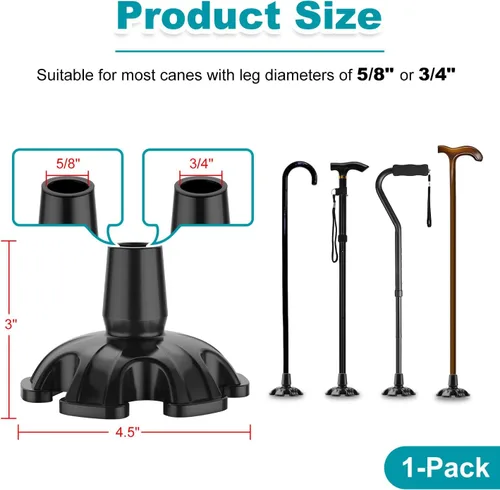 Vista 2 de MFE Cane Tip - Rubber Feet Pad for Walking Cane Self Standing - Heavy Duty Stable 6-Prong Replacement Base for Folding Walking Stick End Cap, 5/8