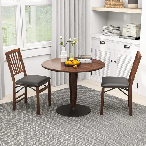 Vista 8 de TANGZON Folding Chairs 2/4 Pieces Rubber Wood Padded Dining Chairs with PVC Leather Exterior and Backrest for Home Kitchen Office Upholstered Guests