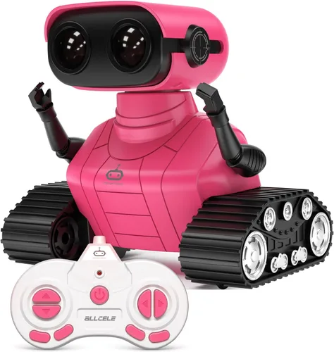 Vista 10 de ALLCELE Robot de juguete LED RC para niñas con Walkie Talkie, programación, música, demostración y función LED, juguete robot de control remoto
