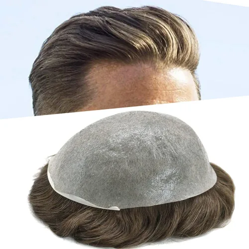 Vista 28 de Tupé para hombres, sistema de unidades de cabello humano real, pieza de cabello humano para hombres, extensiones de pelo de tupé, línea capilar