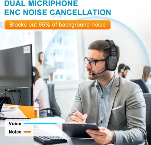 Vista 2 de Auriculares Bluetooth, 60 horas con cancelación de ruido V5.2 sobre la cabeza, auriculares inalámbricos de un solo oído con micrófono, botón