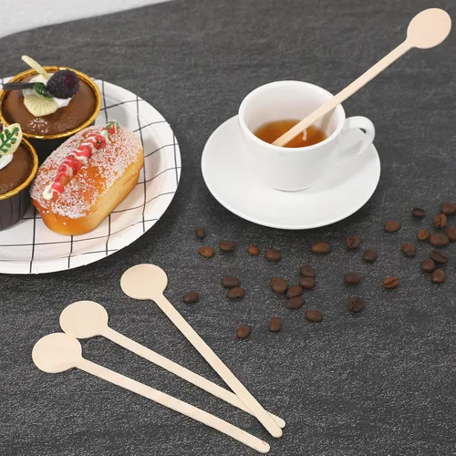 Vista 5 de Mozeat Lens Agitadores desechables de madera para bebidas de leche de 6 pulgadas, palitos agitadores de café con extremos redondos, palitos