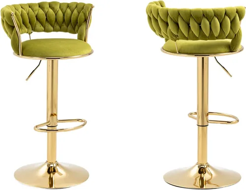 Vista 8 de RXR - Juego de 2 taburetes de bar de terciopelo, taburetes de bar de altura ajustable y taburete giratorio de 360°, silla de bar de cocina