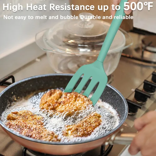 Vista 3 de Coukre Juego de 2 espátulas de silicona, resistentes al calor, sin BPA, espátulas de cocina sólidas y ranuradas para sartenes antiadherentes