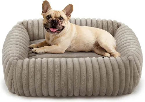 Vista 17 de FURTIME Cama para perros de tamaño mediano, cama ortopédica lavable para mascotas con funda extraíble, rectangular, suave, relajante, para Beige