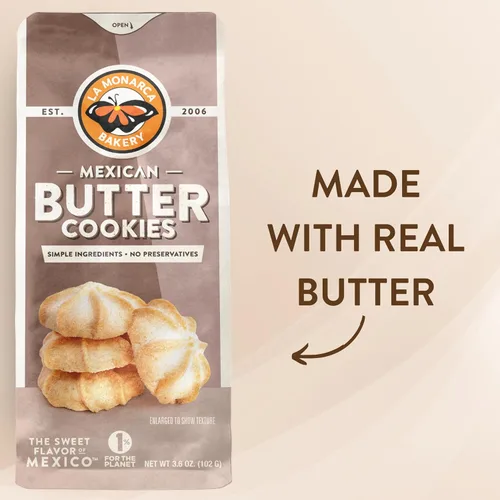 Vista 3 de Galletas de mantequilla mexicanas, 3.6 onzas (paquete de 3), hechas con mantequilla real e ingredientes simples por La Monarca Bakery
