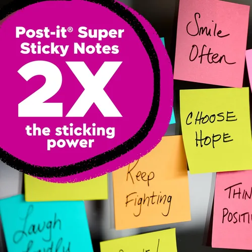 Vista 3 de Post-it Super Sticky Notes, 12 Sticky Note Pads, 3 x 3 in., Ideal for Organization in Your Dorm, Home or Office, Energy Boost Collection