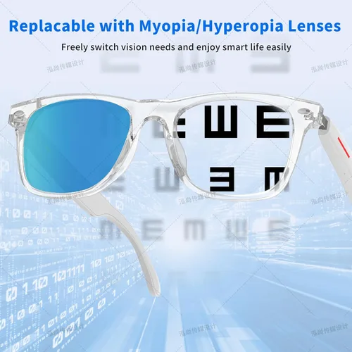 Vista 5 de Emerhome - Gafas inteligentes Bluetooth para hombres y mujeres con altavoces, control táctil, protección UV para exteriores y control de voz