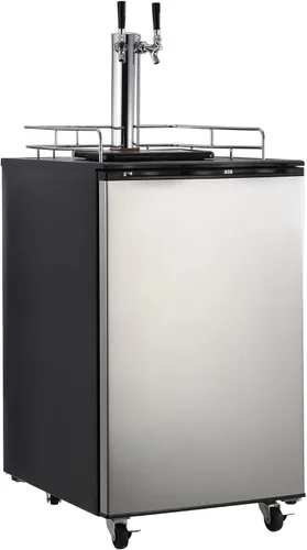 Kegerator de cerveza, dispensador de cerveza de barril de doble grifo, enfriador de cerveza de tamaño completo y barril con estantes y bandeja de