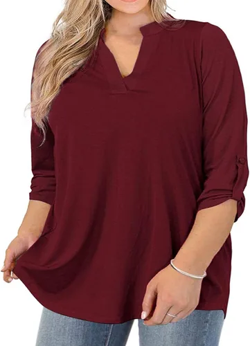 AMCLOS Camisetas de talla grande para mujer, cuello en V, estilo casual, suave, fluido, manga larga con botones