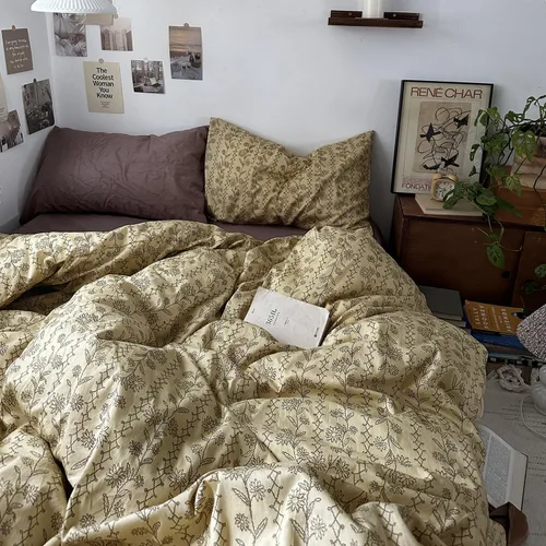 Vista 18 de MKXI Juego de ropa de cama con diseño de corbata de moño linda y rayas de flores rosas, tamaño individual, de algodón - Funda de edredón