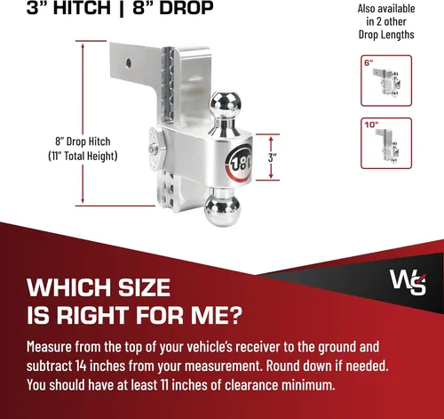 Vista 5 de Weigh Safe Soporte de bola de enganche de remolque ajustable, enganche de caída ajustable de 4 pulgadas para receptor de 3 pulgadas, enganche